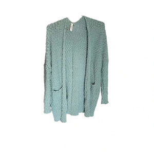 L Love Open Long Sleeve Popcorn Sweater Cardigan Pale Green Women’s Small